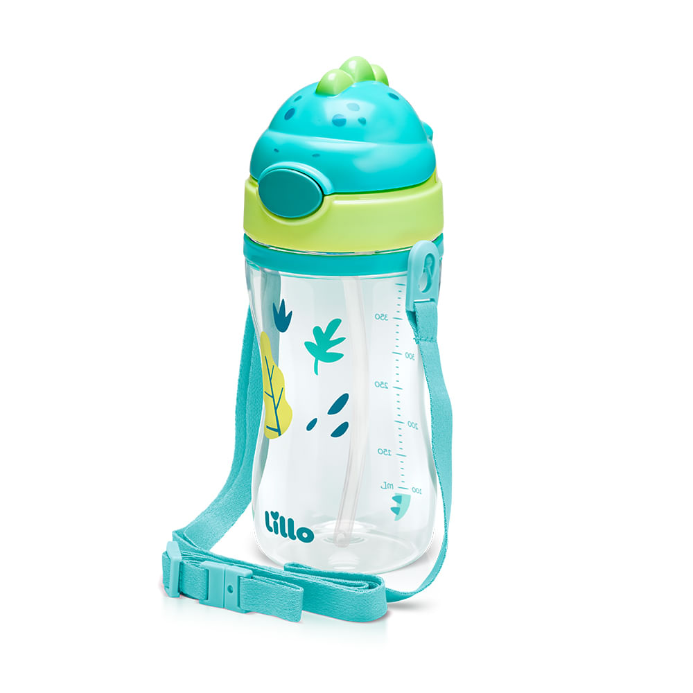 Copo Infantil Tritan C/ Alça e Canudo Dinossauro 400ml Lillo