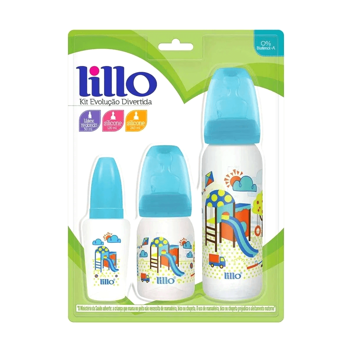 Kit 3 Mamadeiras Divertida 50/120/240ml Azul - Lillo