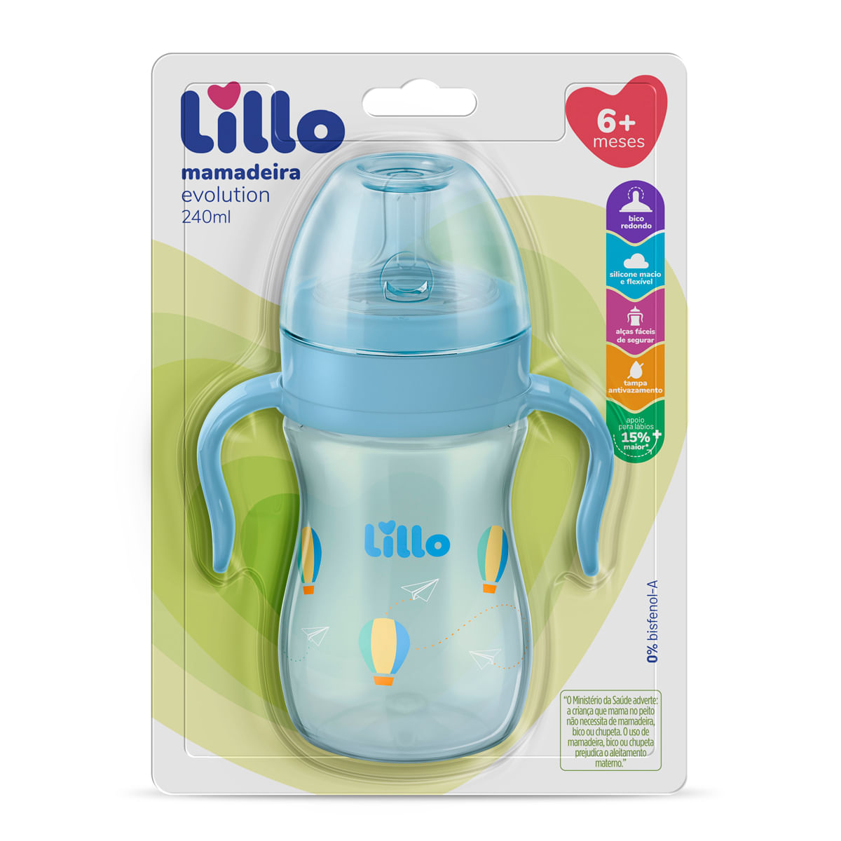Mamadeira com Alça Super Evolution 240ml Azul - Lillo