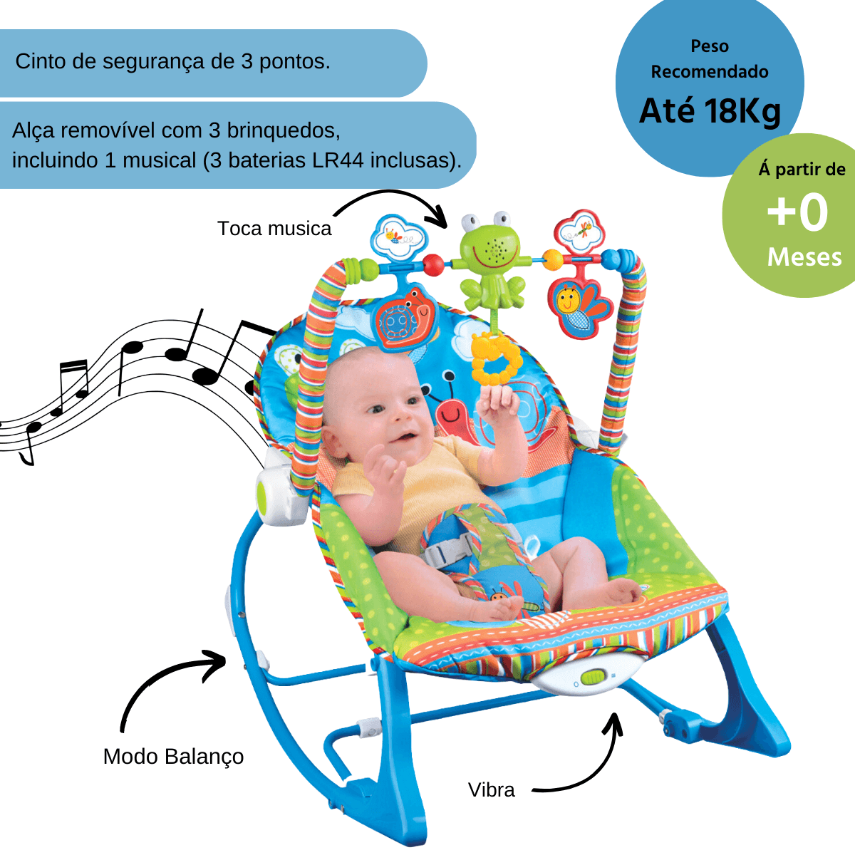 Cadeira de Descanso Musical FunTime até 18kgs Azul-Maxi Baby