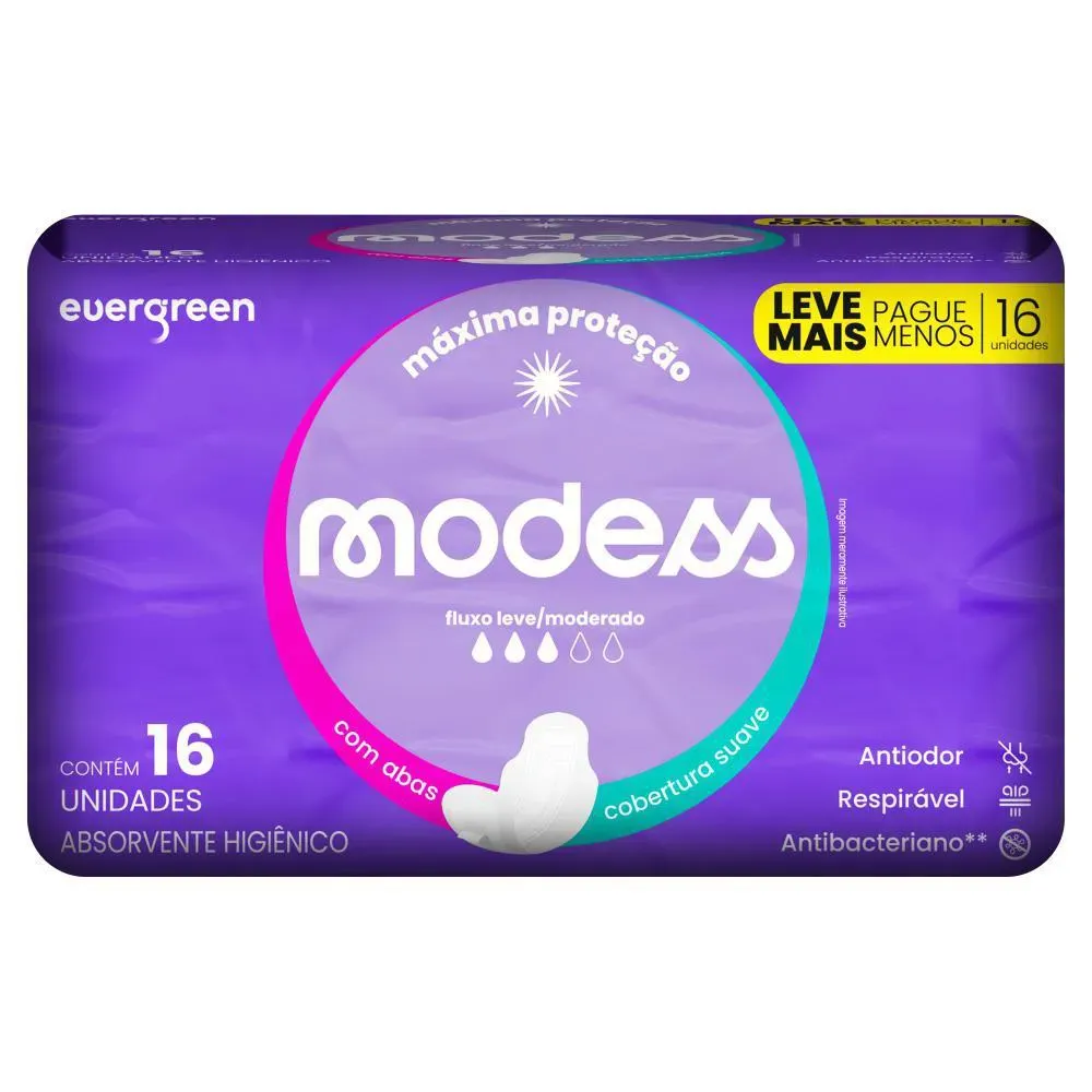 Absorvente Íntimo Suave Com Abas Modess 16un Evergreen