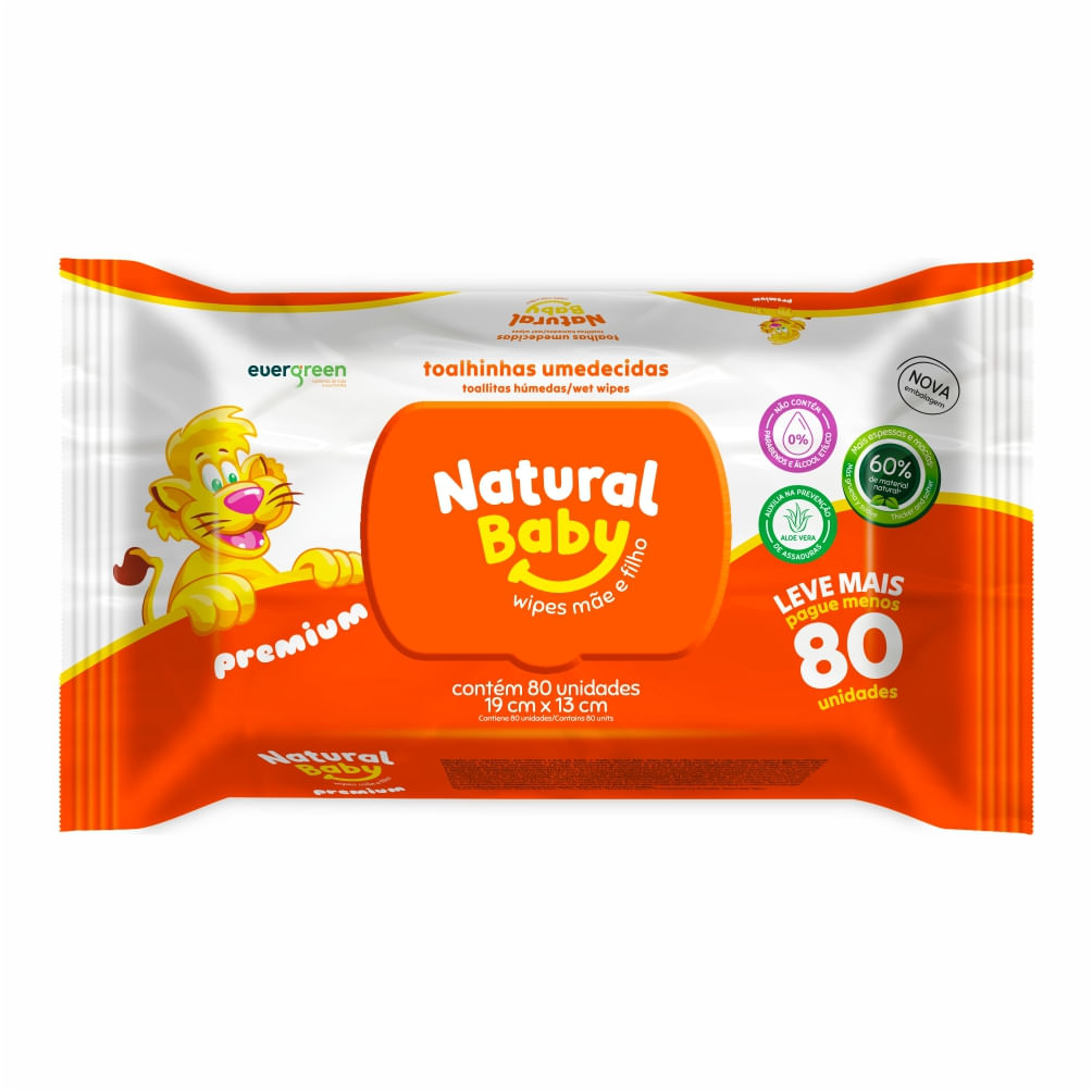 Toalhas Lenços Umedecidos Natural Baby 80un - Evergreen