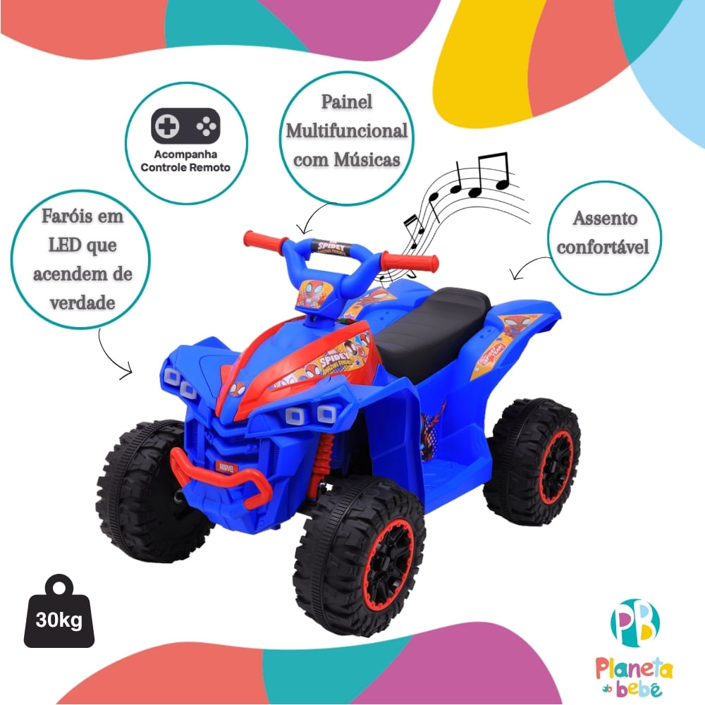 Quadriciclo Elétrico Infantil 6V Spiderman Azul Zippy Toys