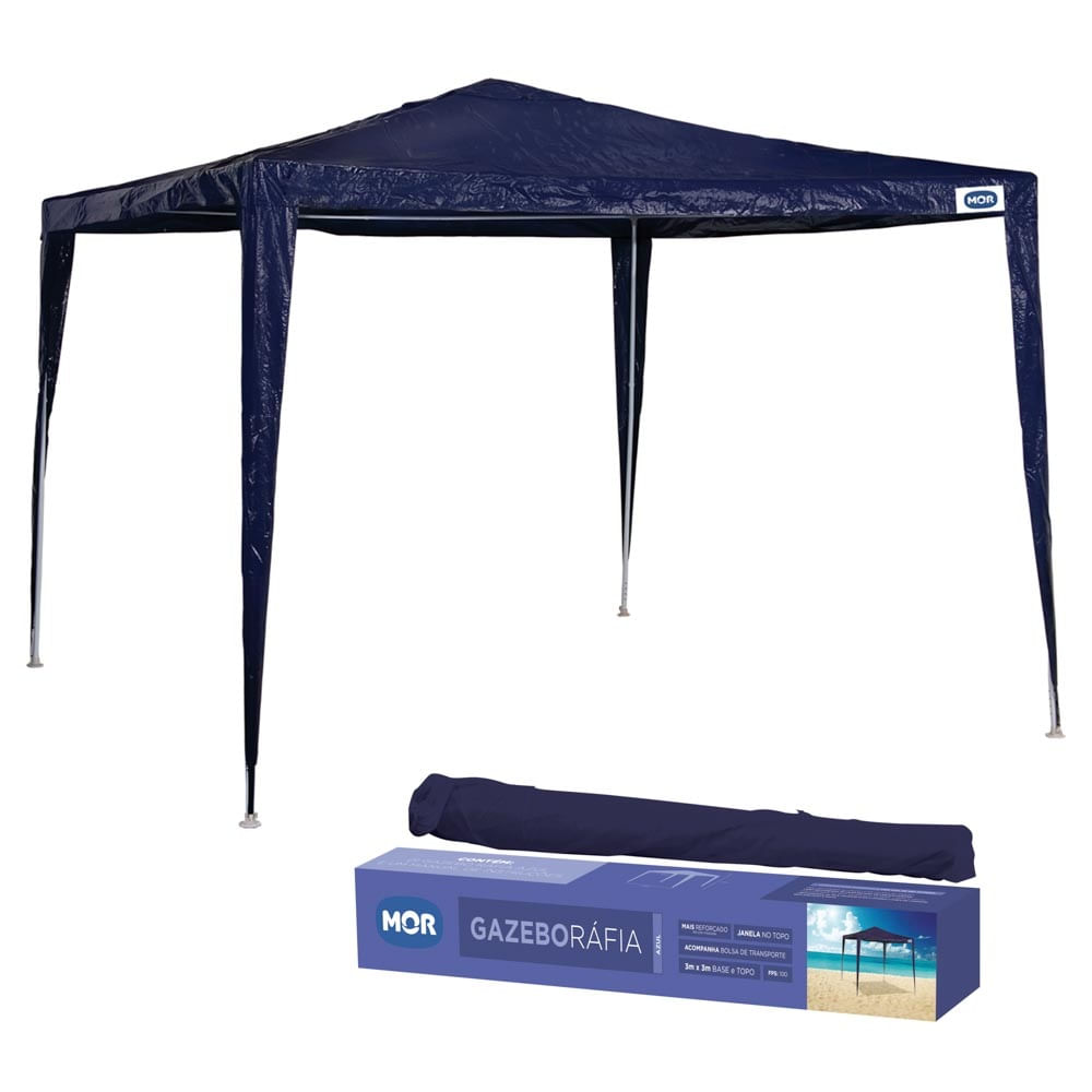Tenda Gazebo Desmontável 3x3m Barraca Rafia Azul Mor