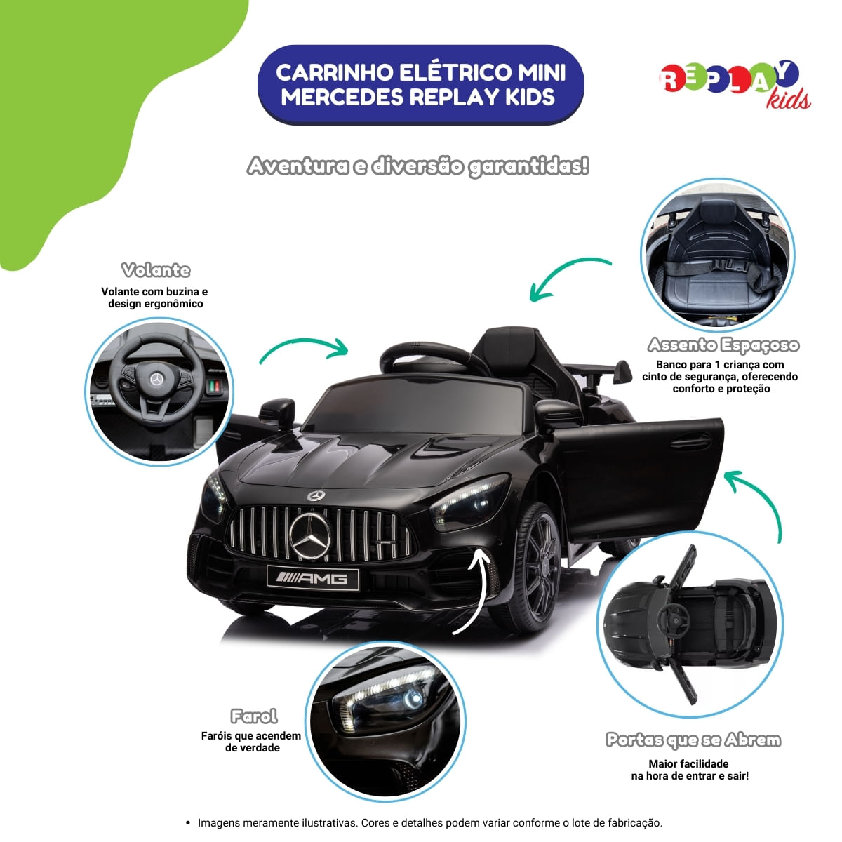 Carrinho Elétrico Infantil Mini Mercedes Replay Kids