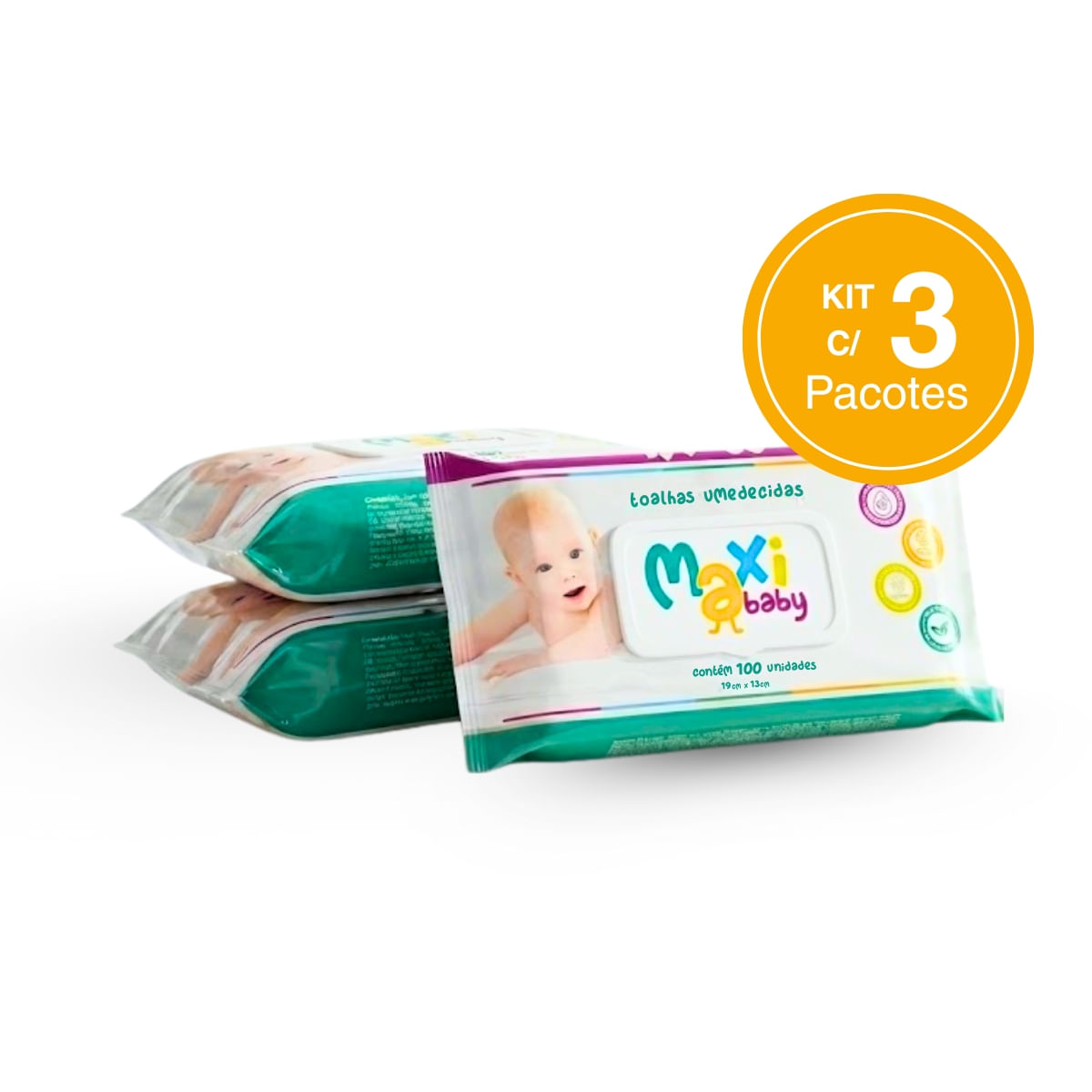 Kit com 3 Toalhas Umedecidas Hipoalergênico 100un Cada Maxi Baby