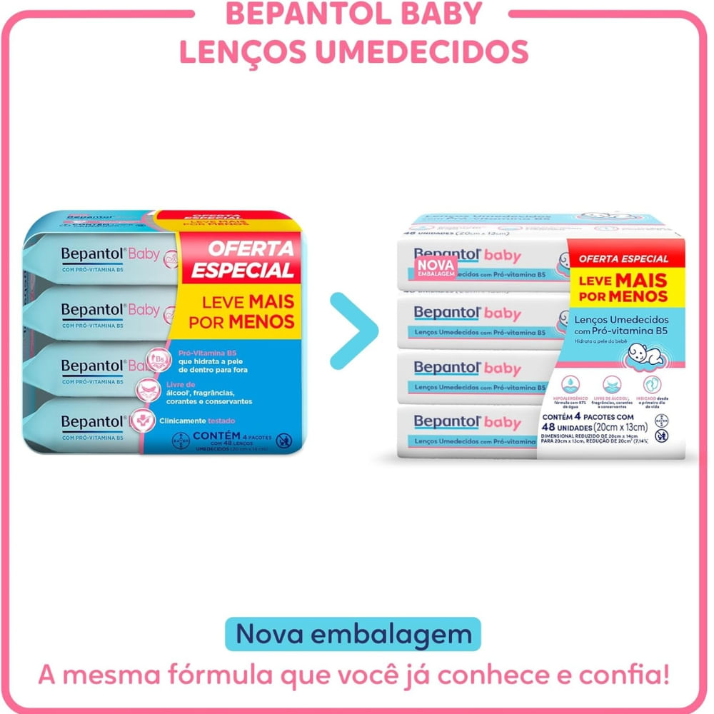 Kit com 4 Lenços Umedecidos Hipoalergênico 48un - Bepantol