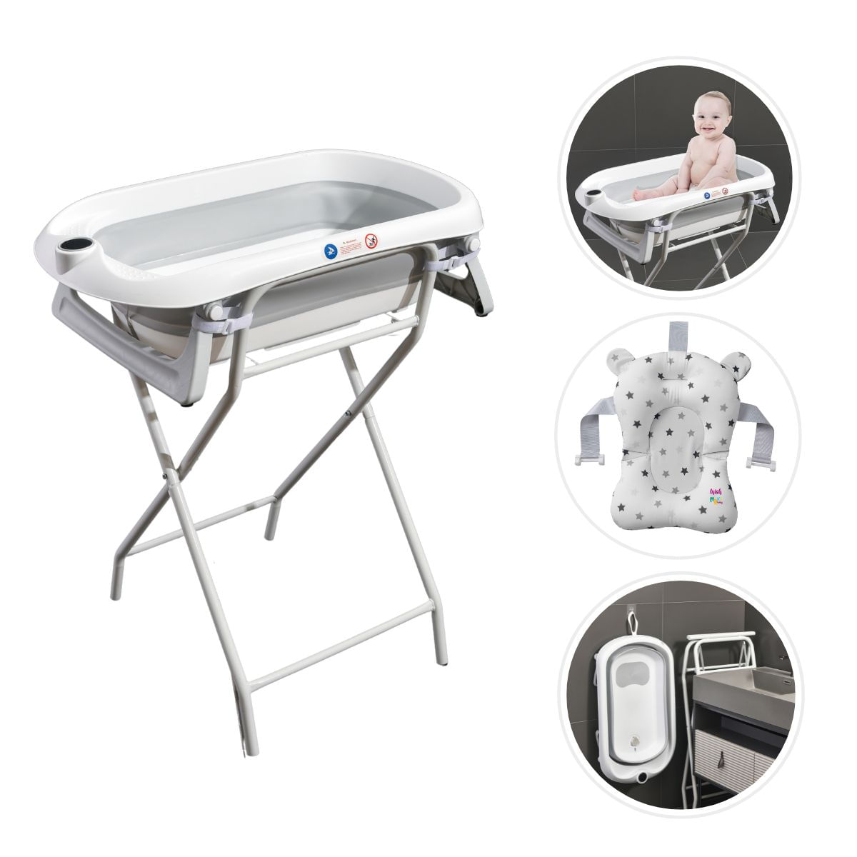 Banheira Para Bebê Dobrável C/Suporte Wish Branco Maxi Baby