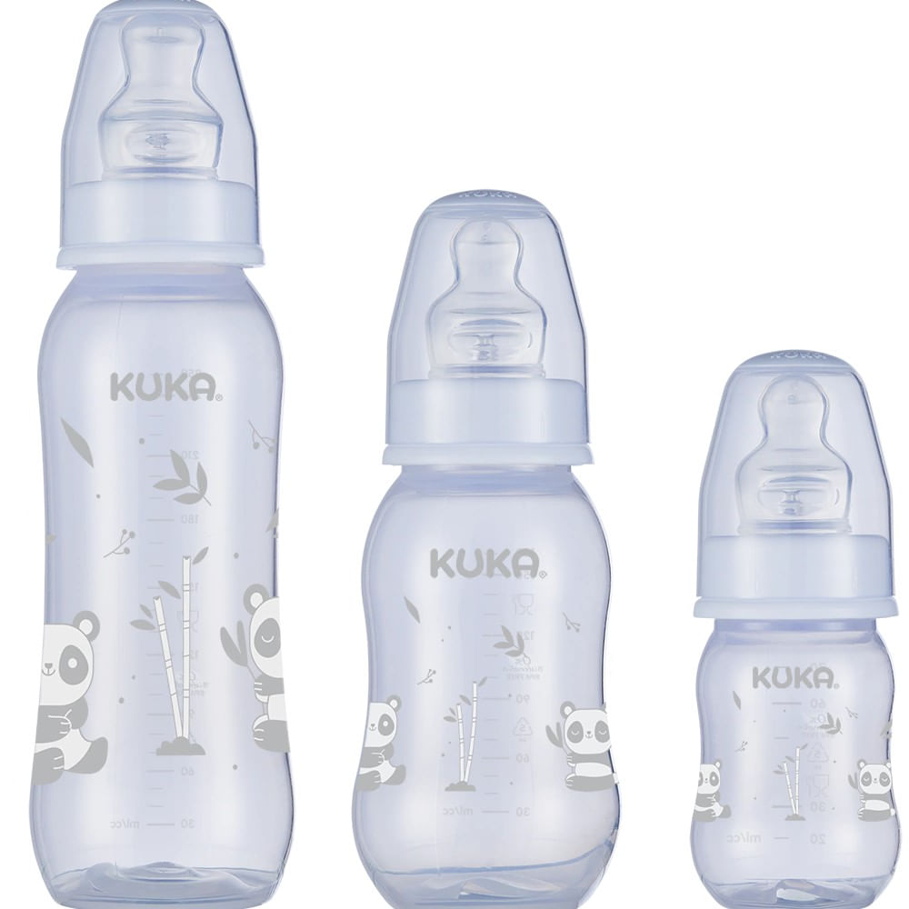 Kit com 3 Mamadeiras Natural Color Bico Silicone 70/160/250ml Branco Kuka