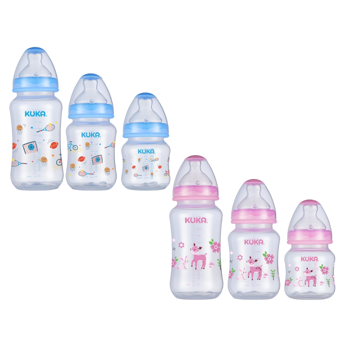 Kit com 3 Mamadeiras Big Natural 150/240/330ml Bico Silicone 0-6m+ Kuka