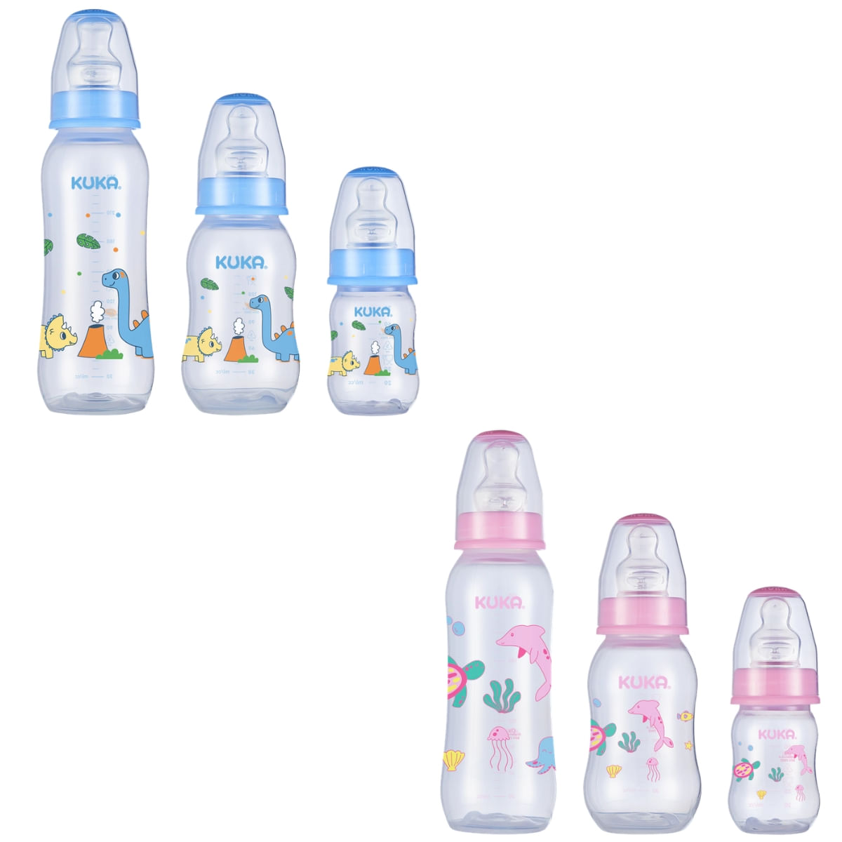 Kit com 3 Mamadeiras Bico Silicone 0-6m+Natural Color 70/160/250ml Kuka