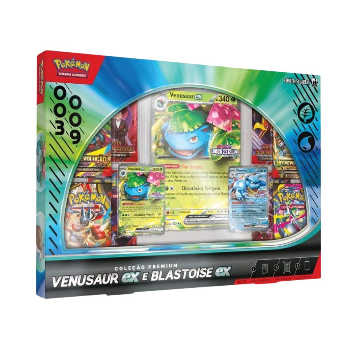 Cartas Pokémon Jogo Coleção Premium Venusaur e Blastoise ex 51 Cards Copag