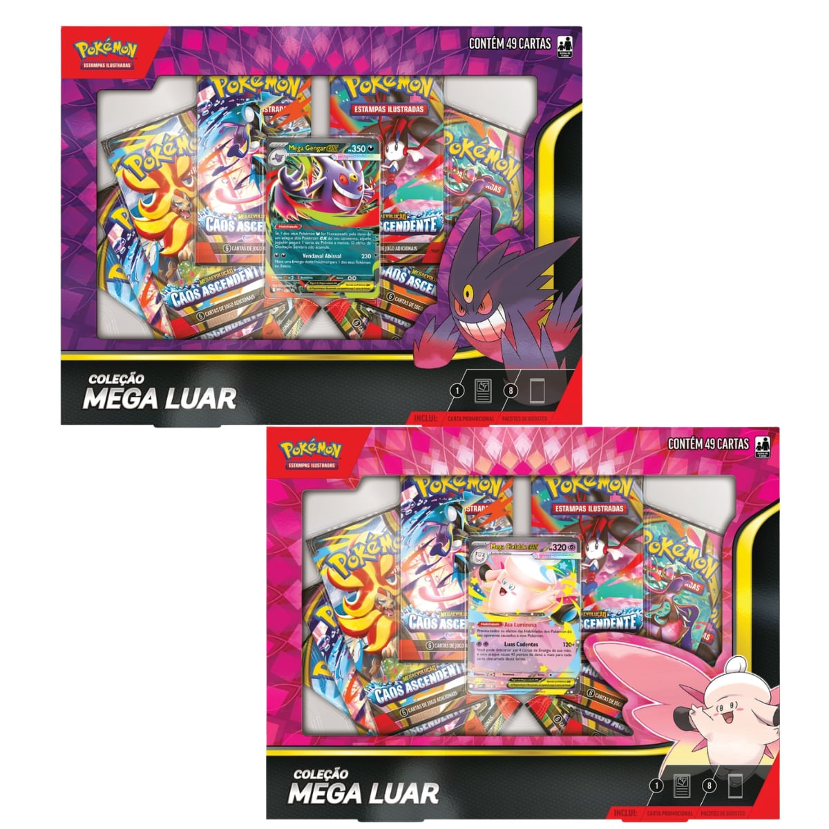 Cartas Pokémon Coleção Mega Luar Gengar e Clefable ex Copag