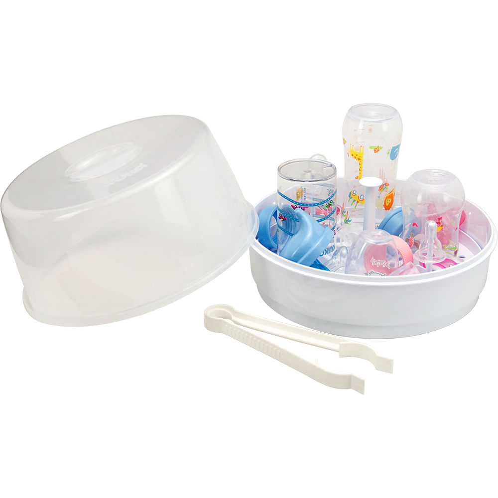 Esterilizador de Mamadeira A Vapor Para Microondas com Pinça Branco KuKa